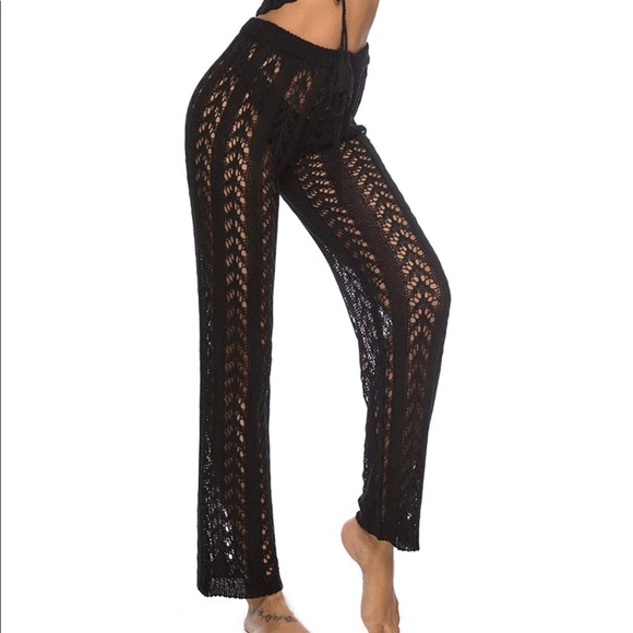 Crochet Net Hollow Out Beach Pants Sexy Swimsuit Cover Up Pants 🍄 - Picture 3 of 10
